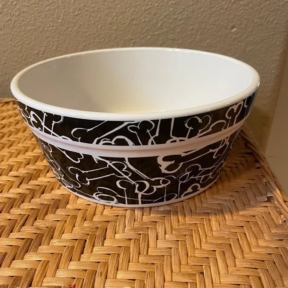 Bones Black and White Ceramic Big Dog Bowl